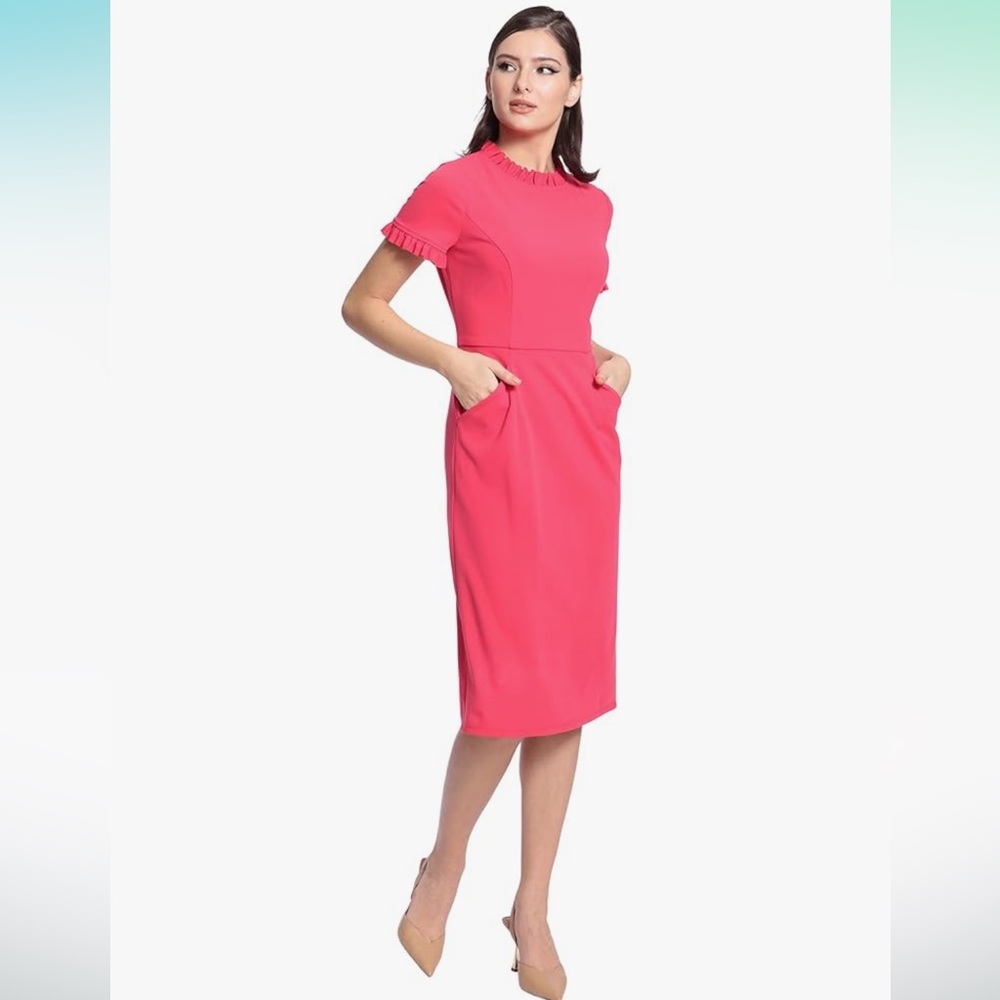 Maggy London Taren NEW Elegant Pink Ruffle Sleeve Dress Red Rose Women’s Size 6